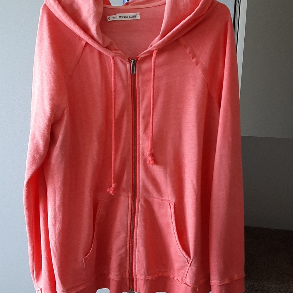 Coral zip up hooded sweatshirt